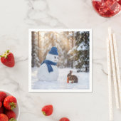 Schneemann, der einen Hasen böse ansieht Serviette (Beispiel)
