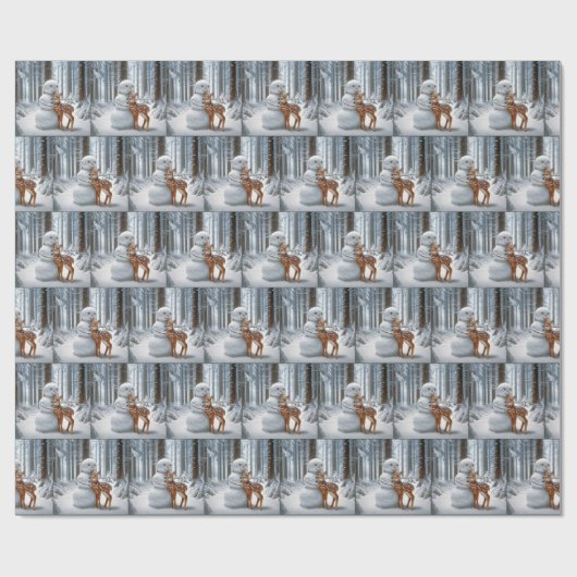 Schneemann, der im Winterwald einen Vater umarmt Geschenkpapier (Flach)