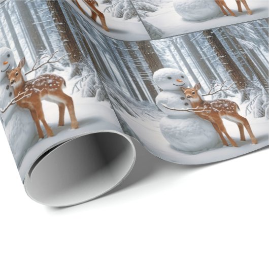 Schneemann, der im Winterwald einen Vater umarmt Geschenkpapier (Rolleneckpunkt)