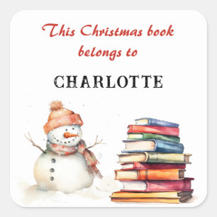 Schneemann Dieses Weihnachtsbuch gehört zu Benutze Quadratischer Aufkleber
