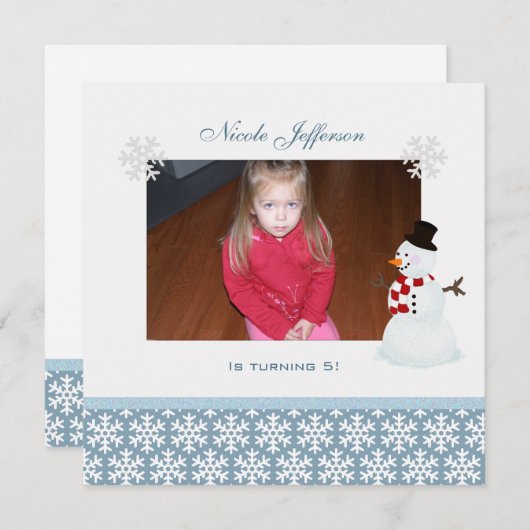 Schneemann: Einladung zur Geburtstagspartei (Vorne/Hinten)