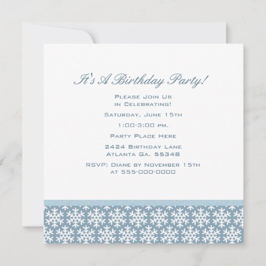 Schneemann: Einladung zur Geburtstagspartei (Rückseite)