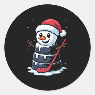 Schneemann Eishockey Puck Weihnachtsmann Hut Weihn Runder Aufkleber