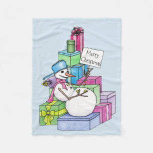 Schneemann entspannt auf Geschenken Fleecedecke