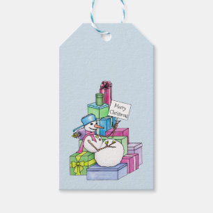 Schneemann entspannt auf Geschenken Geschenkanhänger