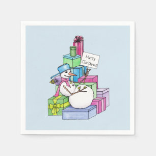 Schneemann entspannt auf Geschenken Serviette