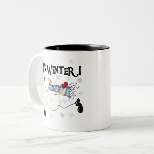 Schneemann Es ist Winter Zweifarbige Tasse (Vorderseite Links)