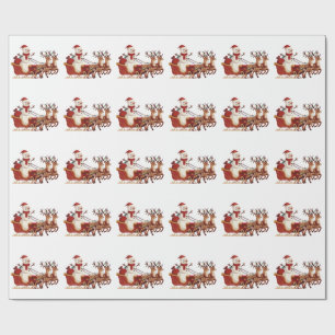 Schneemann fährt auf einem Weihnachtsschlitten Wei Geschenkpapier