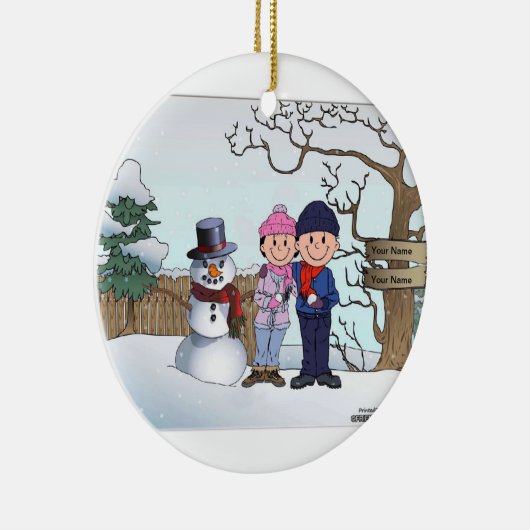 Schneemann-Familie - Paar Keramik Ornament (Rechts)