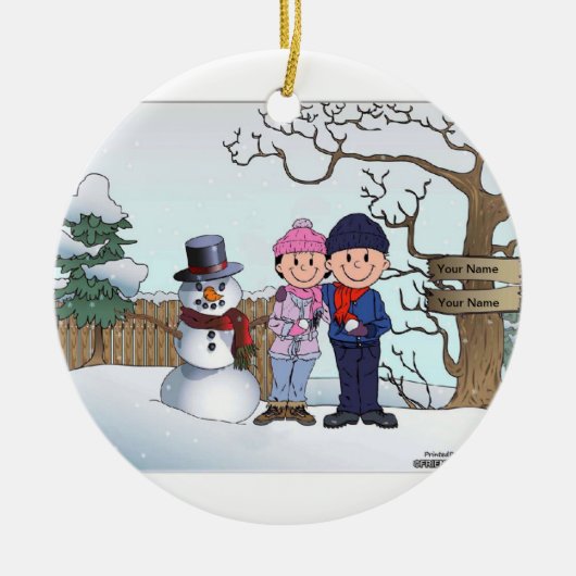 Schneemann-Familie - Paar Keramik Ornament (Vorne)