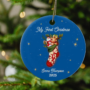 Schneemann Festive Socke Baby's erstes Weihnachten Keramik Ornament