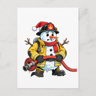 Schneemann-Feuerwehrmann-Weihnachten 2026 Lustiger Feiertagspostkarte