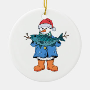 Schneemann Fischer Weihnachten 2026 Urlaubsfische Keramik Ornament