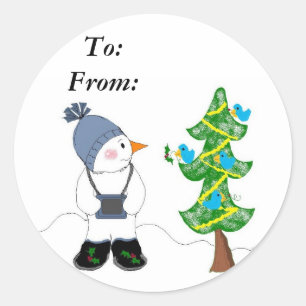 Schneemann-Fotograf - Geschenkanhänger Runder Aufkleber