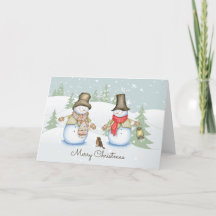 Schneemann Freund Vogel Frohe Weihnachten Niedlich