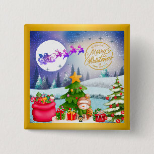 Schneemann Frohe Weihnachten Baum Geschenk & Frohe Button