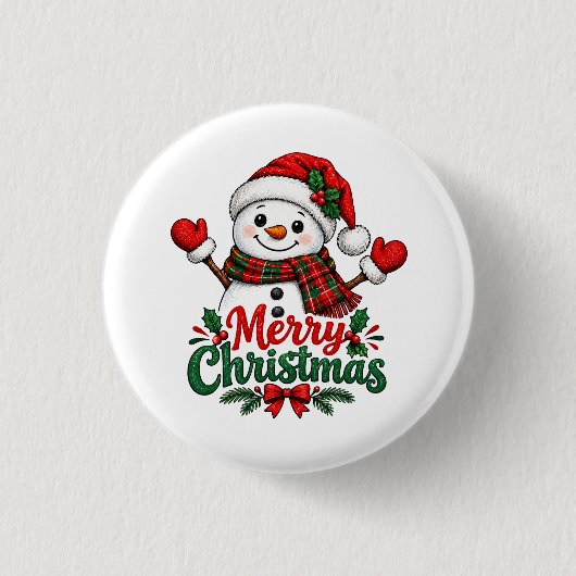 Schneemann Frohe Weihnachten Button (Vorderseite)