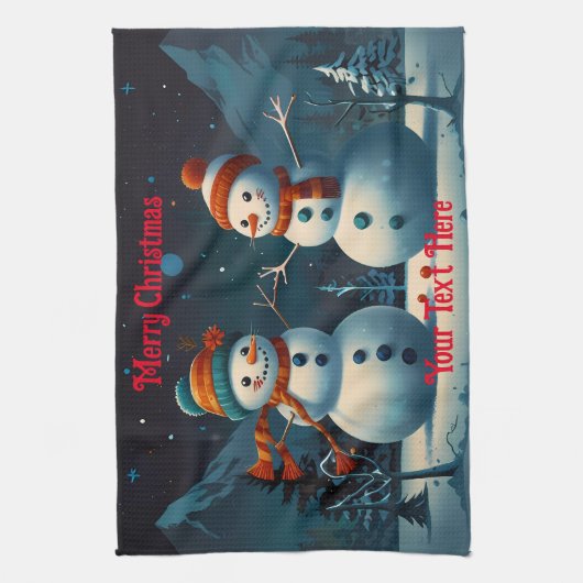 Schneemann frohe Weihnachten Geschirrtuch (Vertikal)