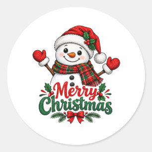Schneemann Frohe Weihnachten  Runder Aufkleber