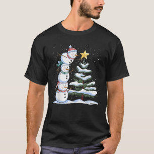 Schneemann Frohe Weihnachten Xmas Baum Schnee Fami T-Shirt