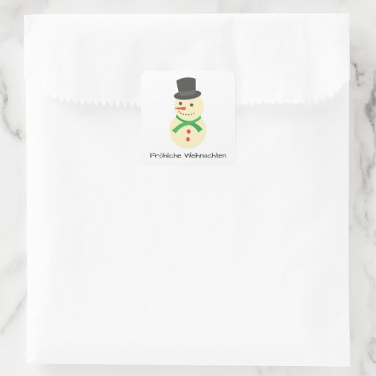 Schneemann Fröhliche Weihnachten Quadratischer Aufkleber (Tasche)