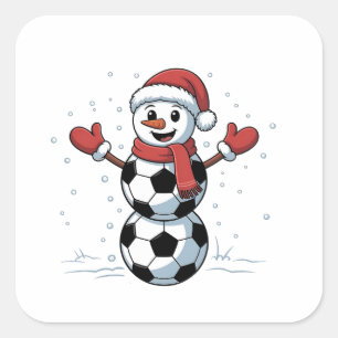 Schneemann Fußball Weihnachten Santa Baseball Spor Quadratischer Aufkleber