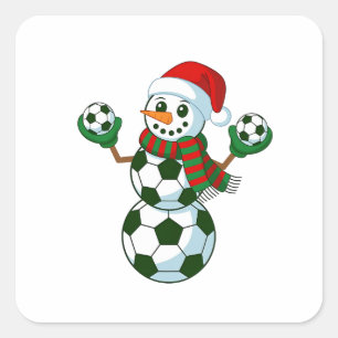 Schneemann Fußball Weihnachten Sportliebhaber Quadratischer Aufkleber