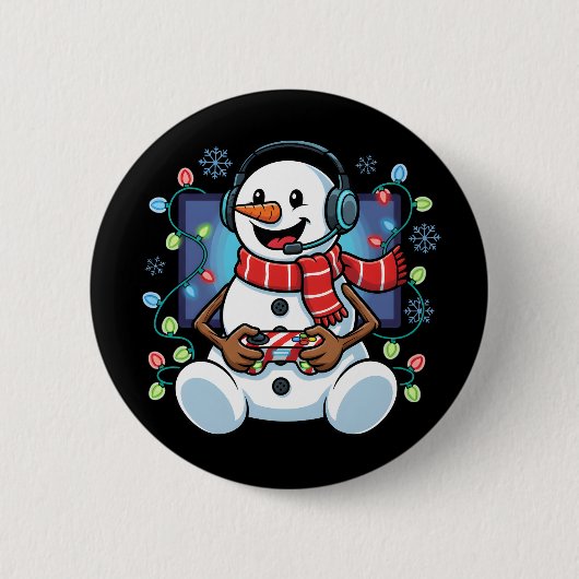 Schneemann-Gamer in Schnee Button (Vorderseite)