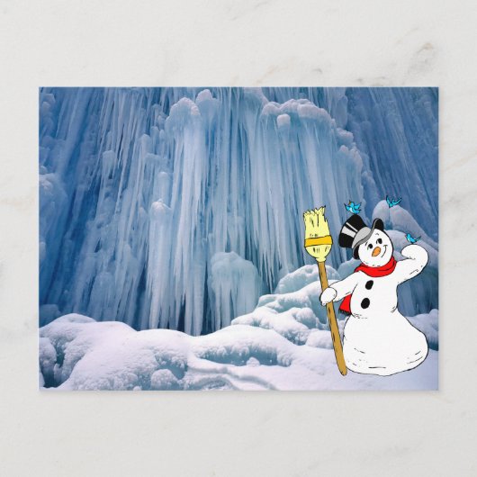 Schneemann, Gefrierwasserfall im Haute Jura Postkarte (Vorderseite)