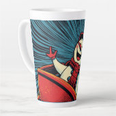 Schneemann genießt eine Rolle Untersetzer reiten. Milchtasse (Linke Ecke)