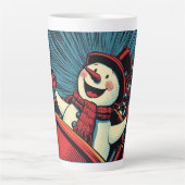 Schneemann genießt eine Rolle Untersetzer reiten. Milchtasse (Vorderseite)