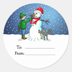 Schneemann-Geschenkanhänger-Aufkleber Runder Aufkleber