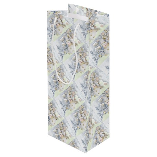 Schneemann Geschenktüte Für Weinflaschen (Rückseite Schrägansicht)