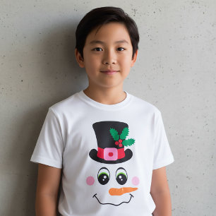 Schneemann-Gesicht mit Hut T-Shirt für Kinder