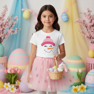 Schneemann-Gesicht mit rosa Hut T-Shirt für Kinder