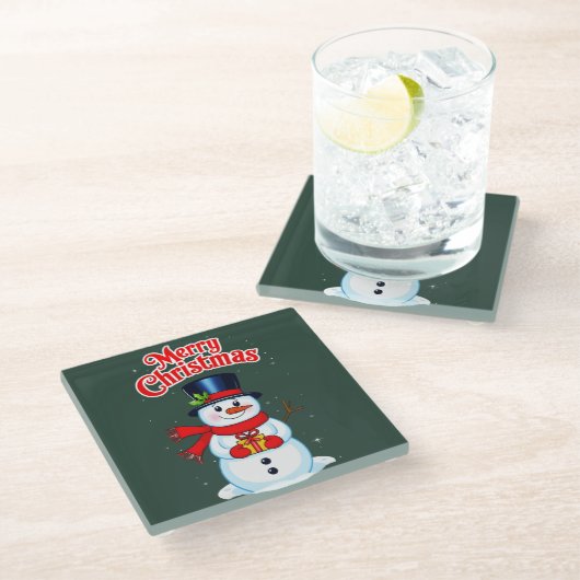 Schneemann Glasuntersetzer (Schrägansicht)