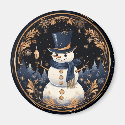 Schneemann Gold Blätter Feiertagsmagnet Magnet (Vorne)