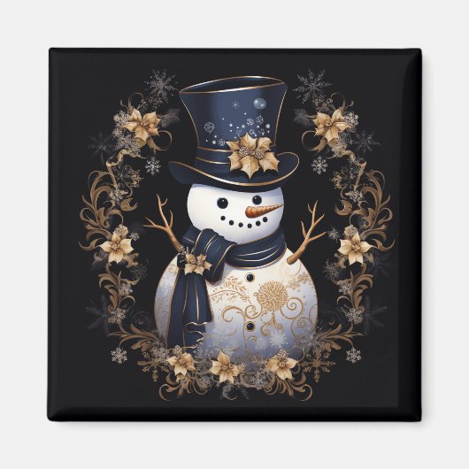 Schneemann Gold Blumen Feiertagsmagnet Magnet (Vorne)