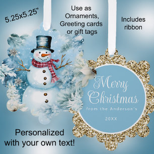 Schneemann Gold Frohe Weihnachten Gruß Ornament Karte