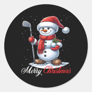 Schneemann Golf Frohe Weihnachten Schneejungen Mäd Runder Aufkleber
