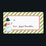 Schneemann grüne Streifen nach Maß vom Geschenktag<br><div class="desc">Freuen Sie sich auf diese individuellen Geschenkmarken für Ihren Urlaub. Personalisiert mit dem Namen des Gebers, oder verlass leer, um es später zu schreiben. Verwenden Sie diese Aufkleber für Geschenktaschen, Schachteln, Gastgeschenke, Süßigkeiten, Pfefferminzkonserven, Marmeladen und vieles mehr! Fügen Sie Ihre persönliche Touch hinzu, lassen Sie jedes Paket aussehen außergewöhnlich mit...</div>