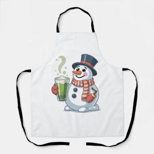 Schneemann hält Matcha-Getränk Weihnachtsliebhaber Schürze