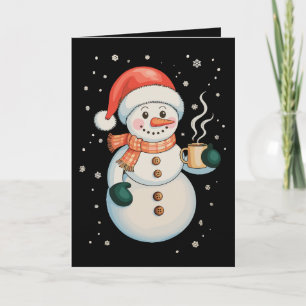 Schneemann Heißer Kaffee Weihnachtsmann Hut Winter Karte