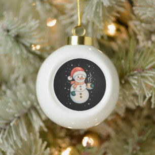 Schneemann Heißer Kaffee Weihnachtsmann Hut Winter Keramik Kugel-Ornament