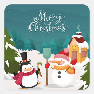 SCHNEEMANN & HERR PINGUIN Frohe Weihnachten, Quadratischer Aufkleber