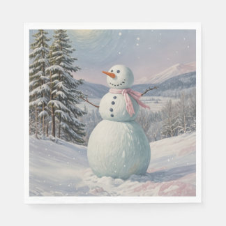 Schneemann im alpinen Glanz Serviette