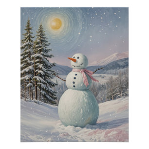 Schneemann im alpinen Schein Poster