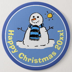 Schneemann im Cartoon-Stil zu Weihnachten Button