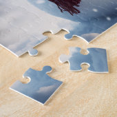 Schneemann im Dorf. Winterszene. Puzzle (Seite)