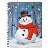 Schneemann im kalten Wald mit rotem Schal Notizblock (Vorderseite)